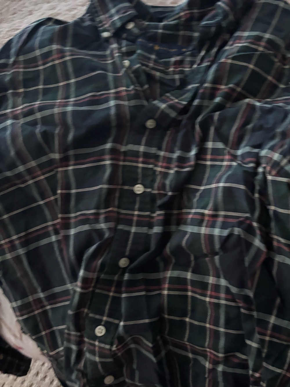 Ralph Lauren Dark Green Plaid Button-Down Shirt with Navy & Burgundy Stripes